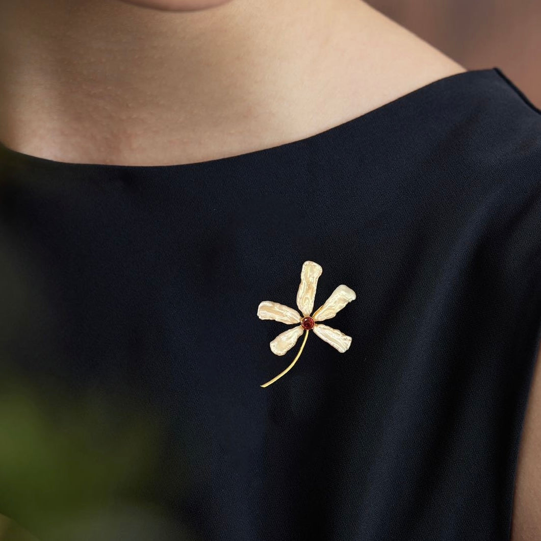 Morado Baroque Garnet Iris Floral Brooch, Handmade Gold Plated Copper Pin