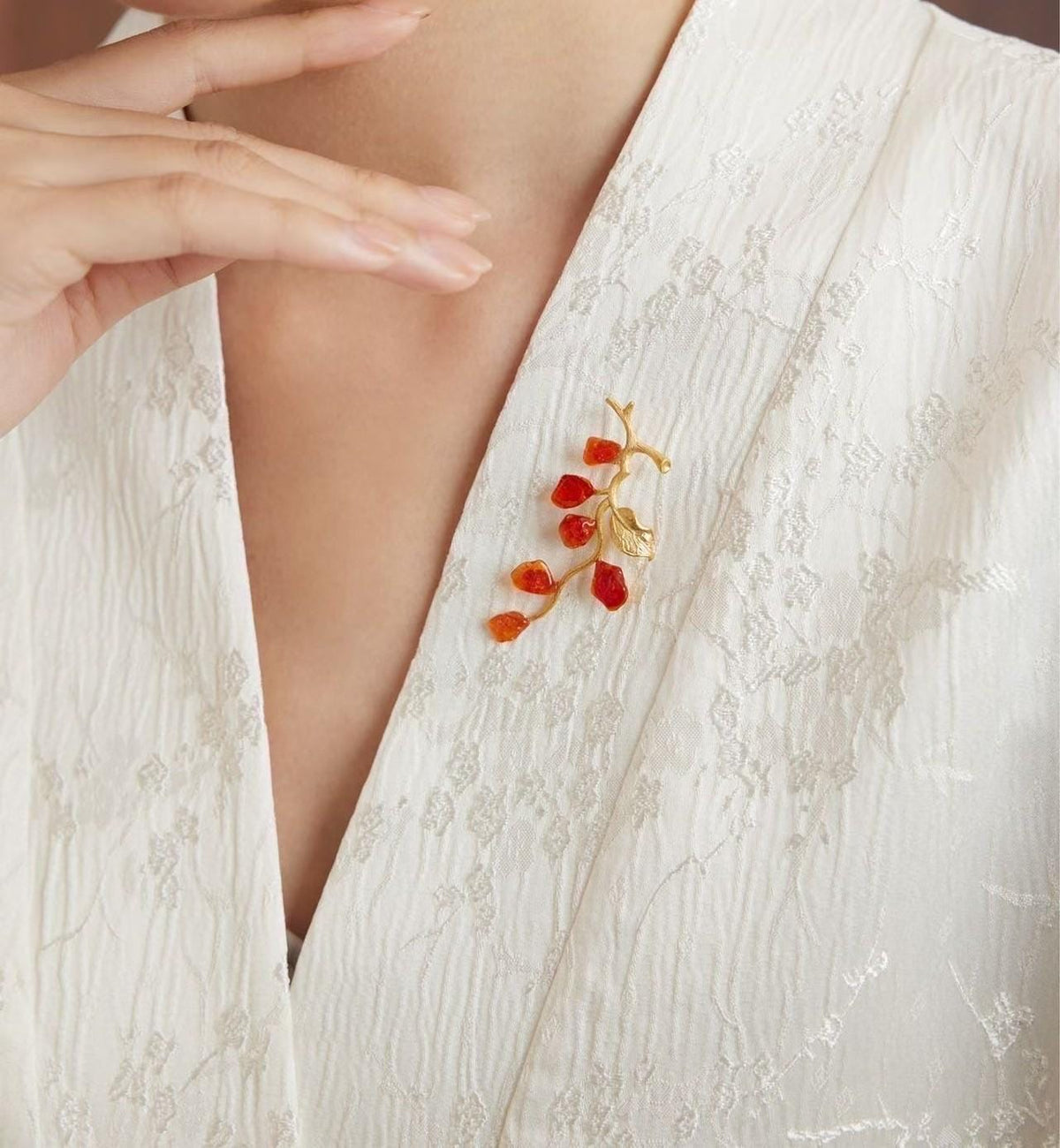 Morado Natural Fire Opal Branch Brooch, Handmade 925 Silver with Gold-Plated, Multi-Wear Pin