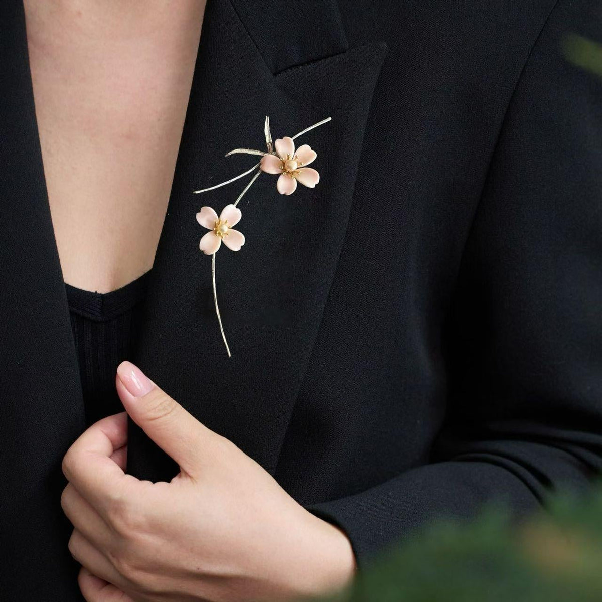 Morado Gold Plated Copper Floral Brooch, Pink Mother of Pearl Sakura Brooch