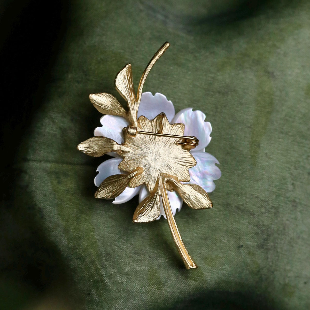 Morado Mother of Pearl Flower Brooch, Gold Plated Copper Peony Pin, Multi-Wear Pin