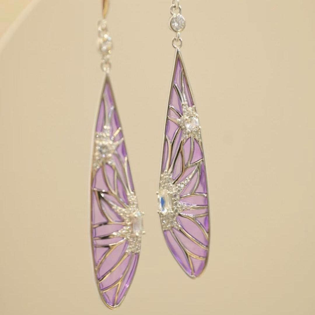 Morado Purple Plique-à-Jour Enamel Drop Earrings, 18K Platinum Sterling Silver