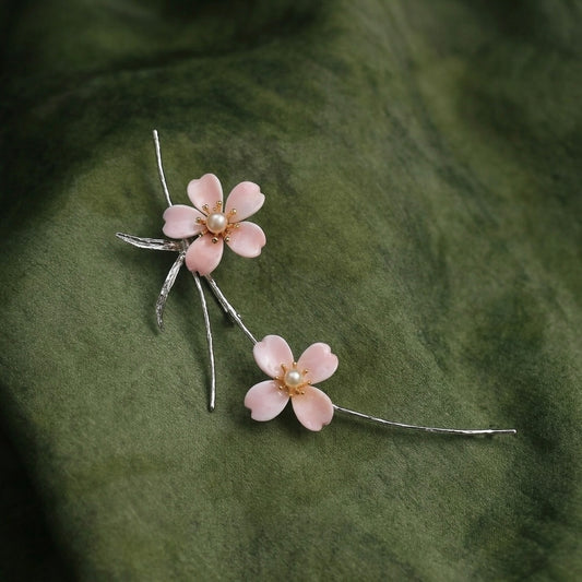 Morado Gold Plated Copper Floral Brooch, Pink Mother of Pearl Sakura Brooch
