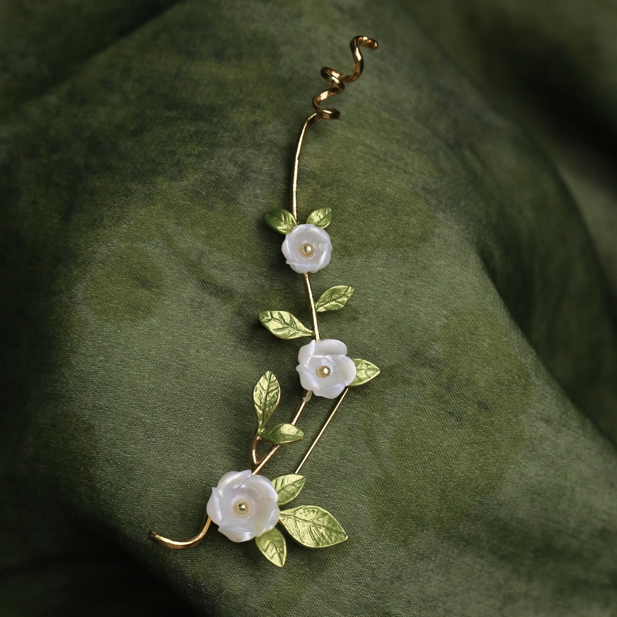 Morado Gold-Plated Freesia Copper Brooch, Handmade Botanical Copper Jewelry