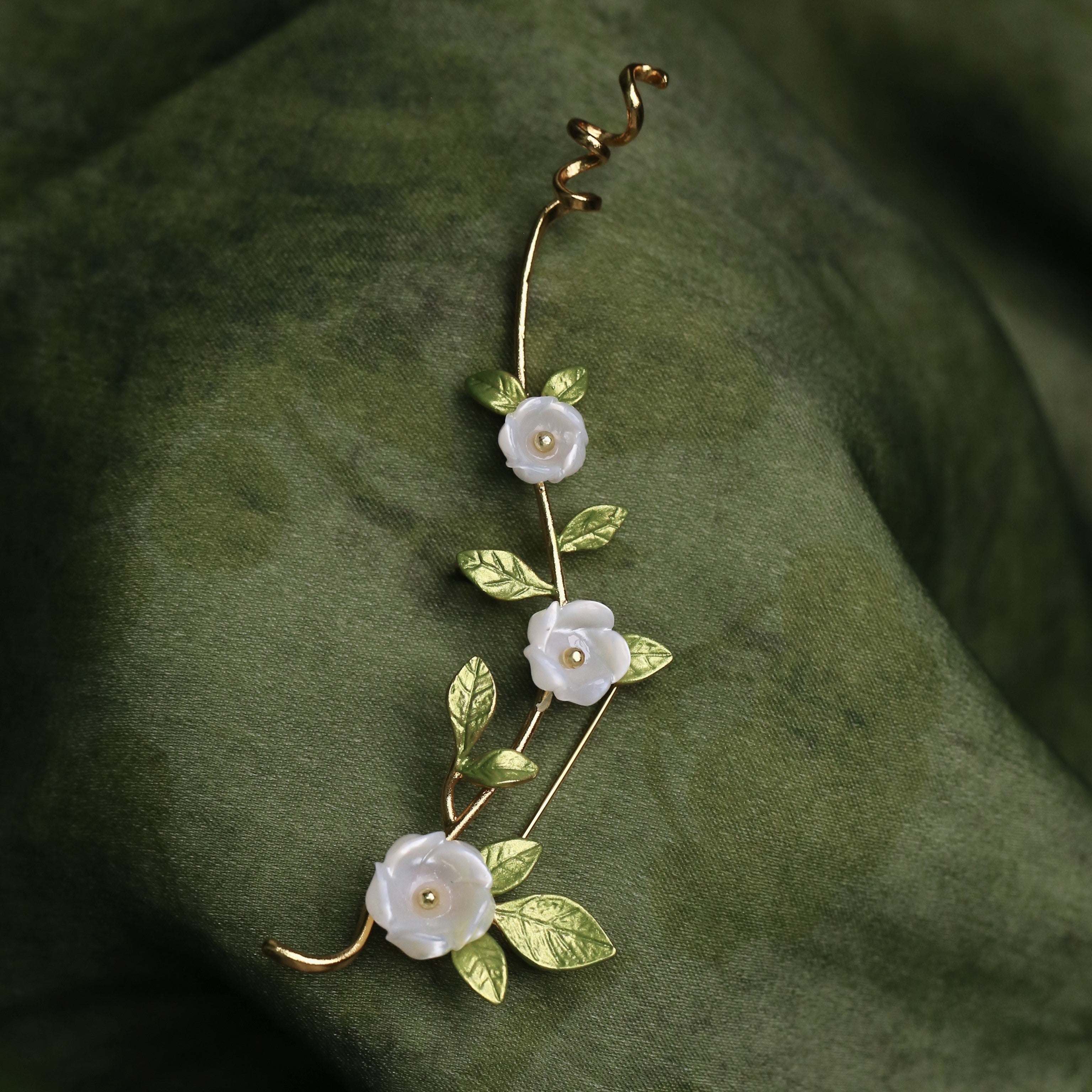 Morado Gold-Plated Freesia Copper Brooch, Handmade Botanical Copper Jewelry
