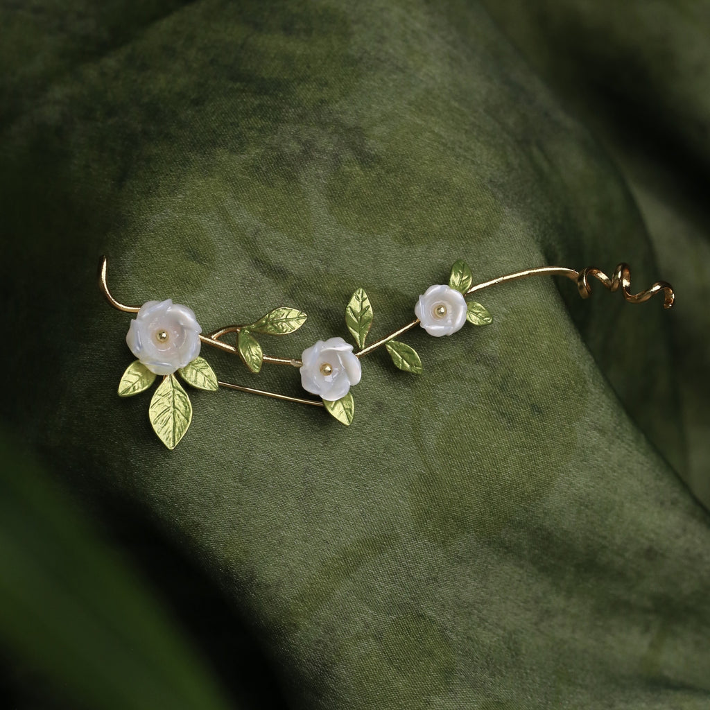Morado Gold-Plated Freesia Copper Brooch, Handmade Botanical Copper Jewelry