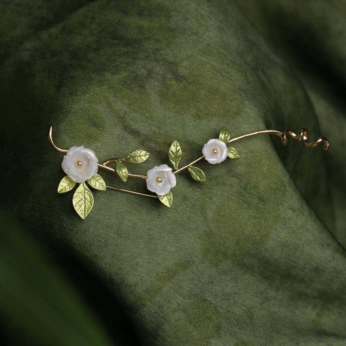 Morado Gold-Plated Freesia Copper Brooch, Handmade Botanical Copper Jewelry