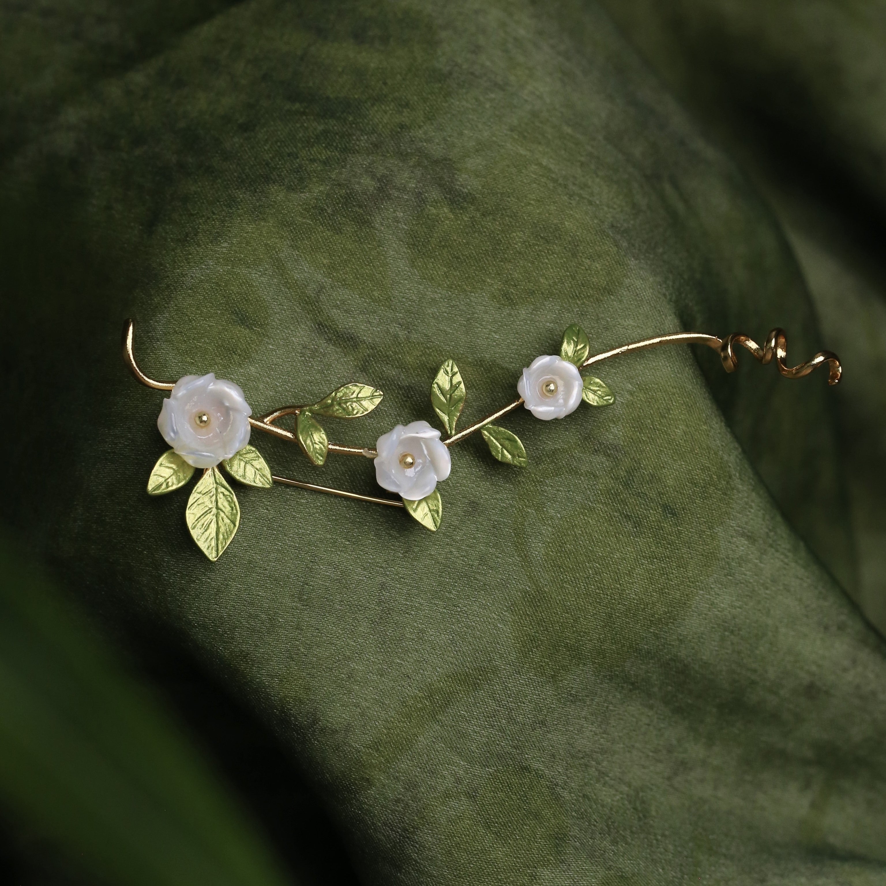 Morado Gold-Plated Freesia Copper Brooch, Handmade Botanical Copper Jewelry