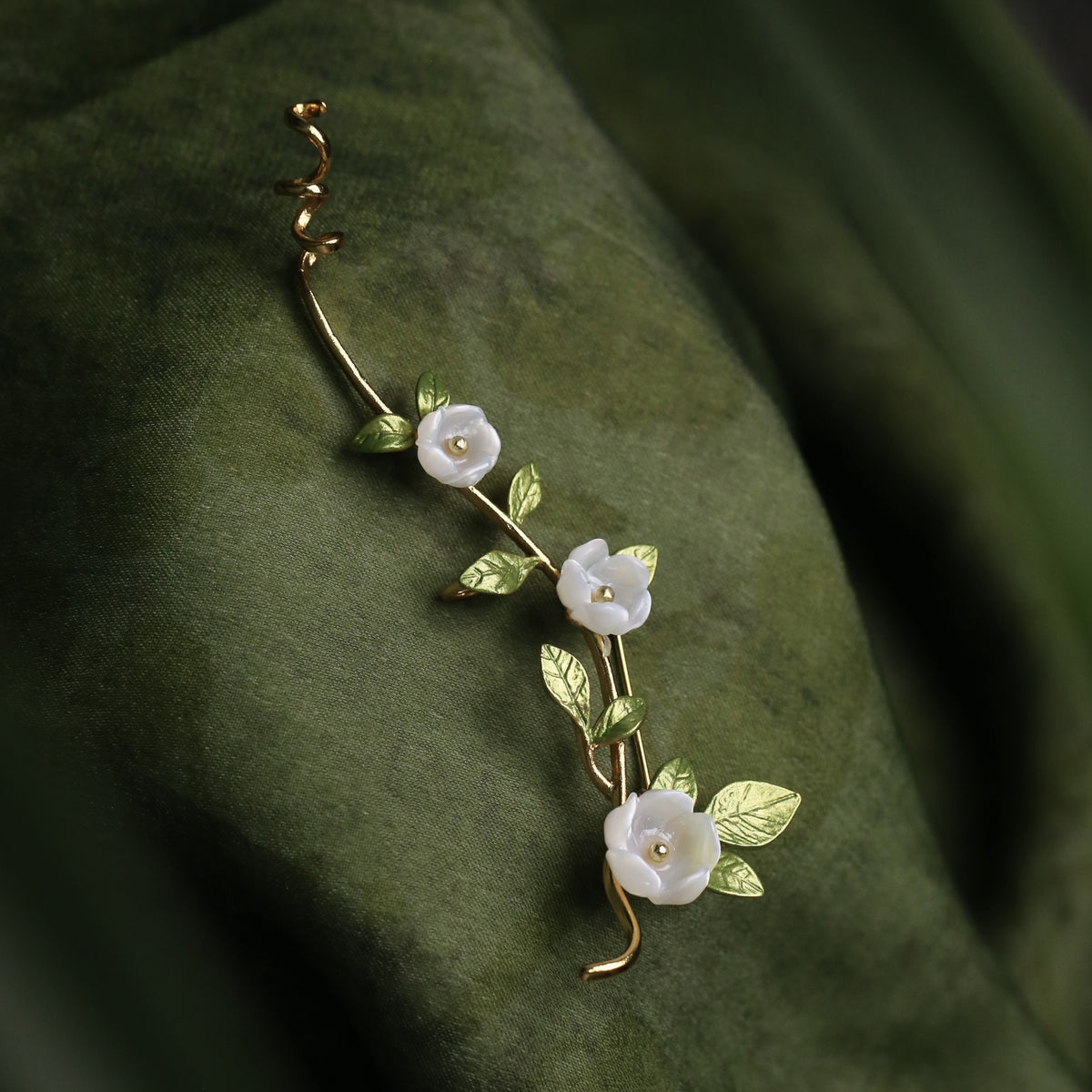 Morado Gold-Plated Freesia Copper Brooch, Handmade Botanical Copper Jewelry