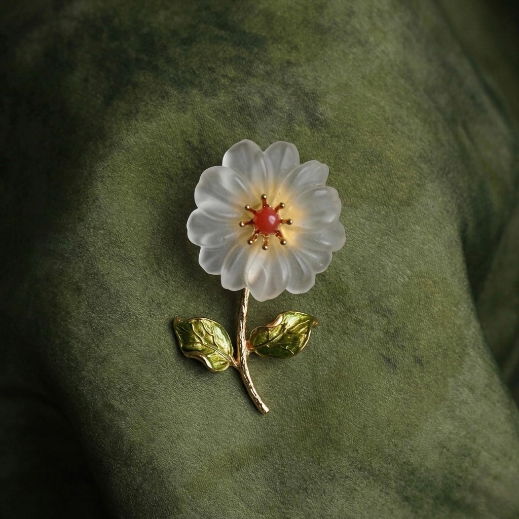 Morado White Quartz Daisy Magnet Brooch, Gold-Plated Copper Flower Pin
