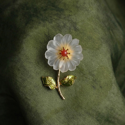 Morado White Quartz Daisy Magnet Brooch, Gold-Plated Copper Flower Pin