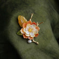 Morado Handmade Amber Shell Flower Brooch, Gold Plated Floral Pin, Multi-Wear Pin