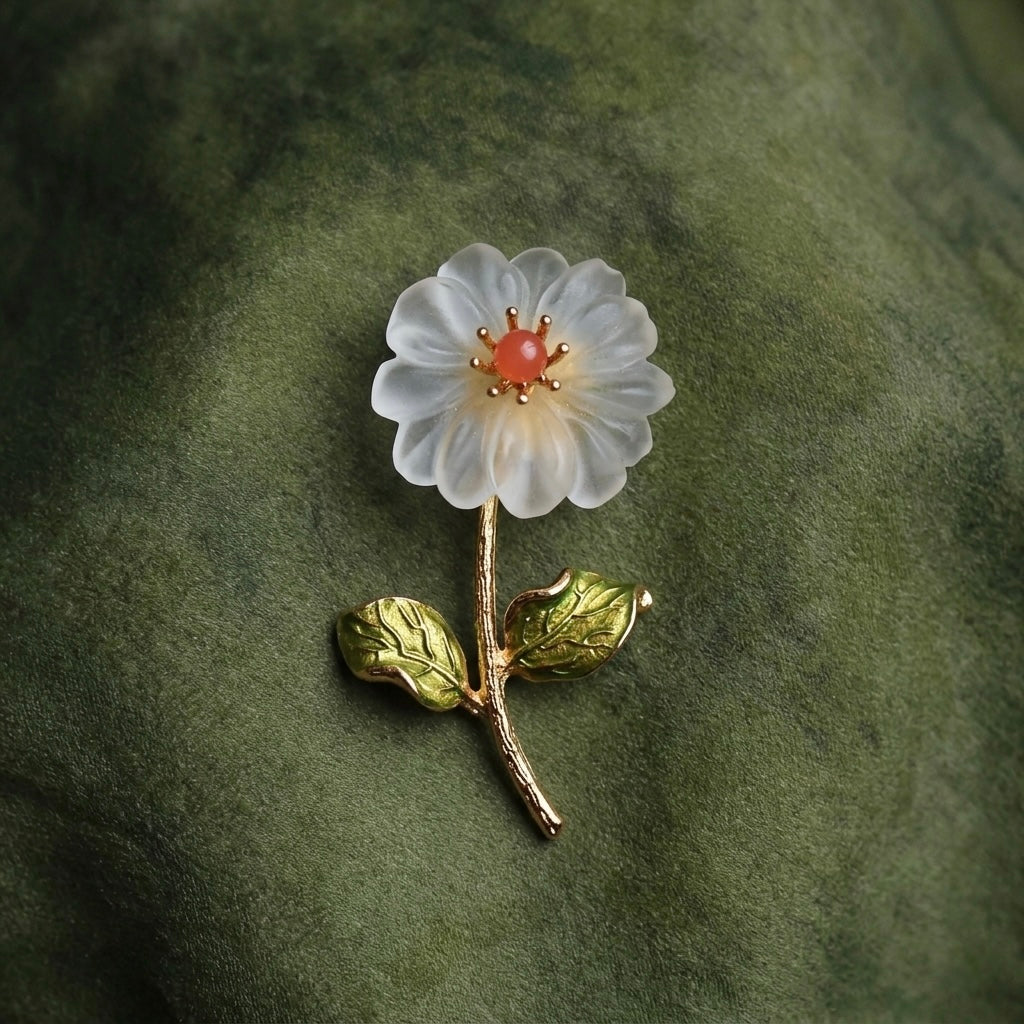 Morado White Quartz Daisy Magnet Brooch, Gold-Plated Copper Flower Pin