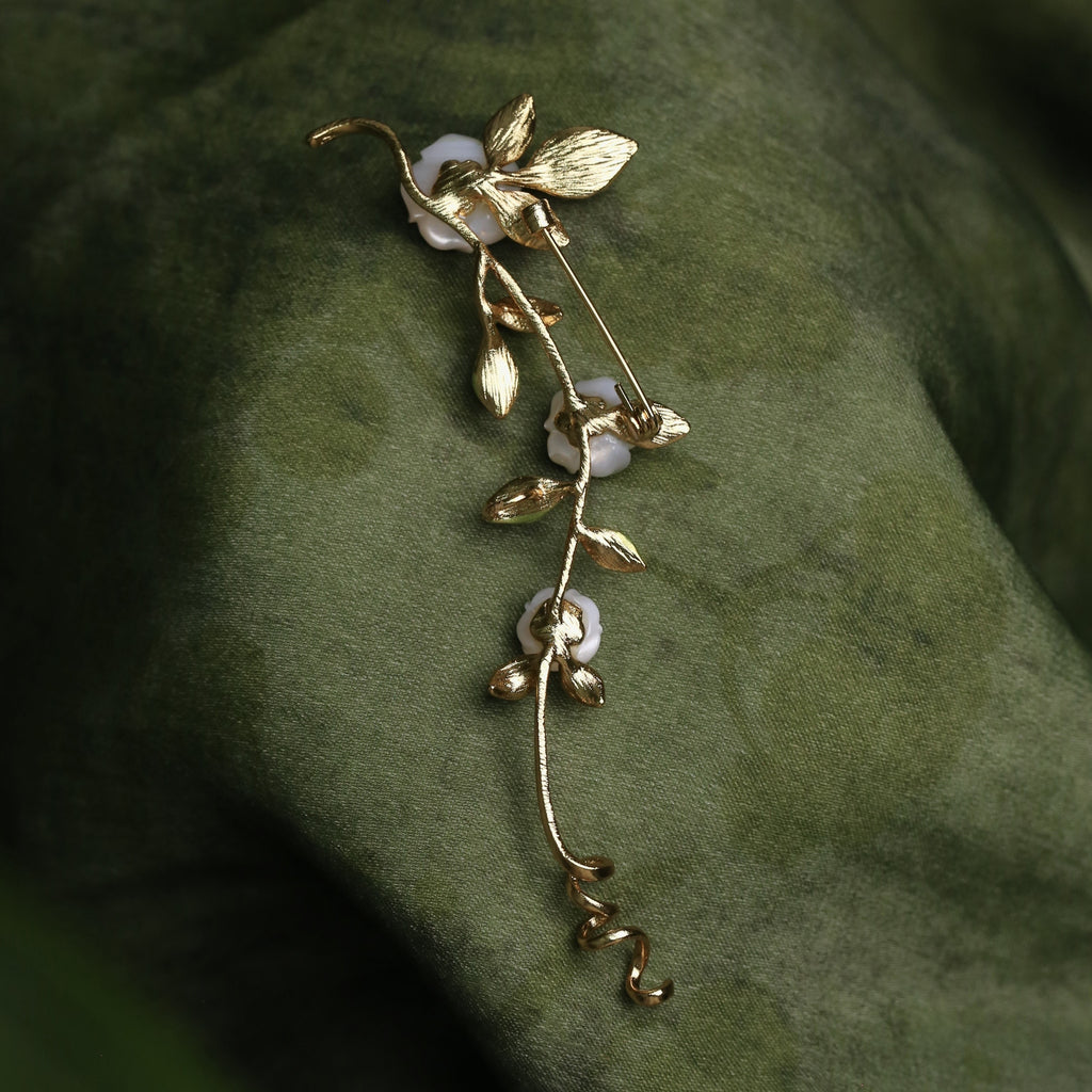 Morado Gold-Plated Freesia Copper Brooch, Handmade Botanical Copper Jewelry