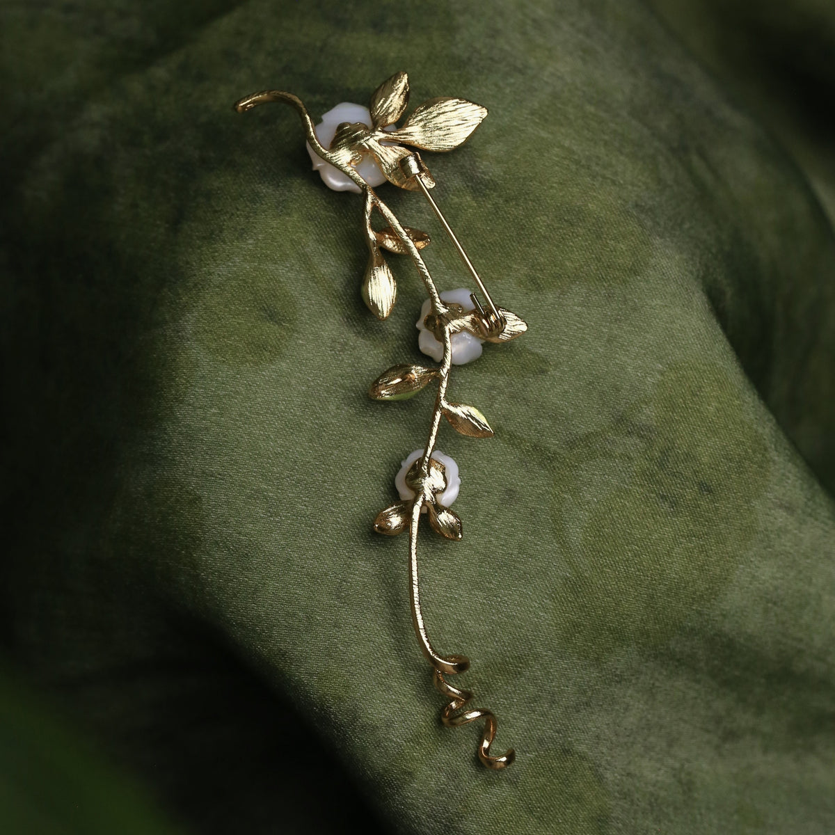 Morado Gold-Plated Freesia Copper Brooch, Handmade Botanical Copper Jewelry