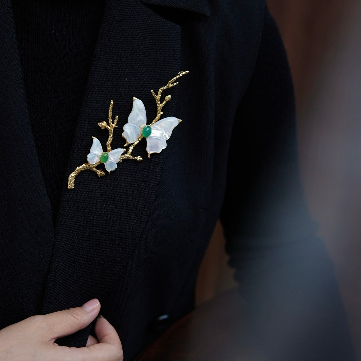 Morado Gold-Plated Butterfly Copper Brooch, Handmade Iridescent Mother-of-Pearl Pin