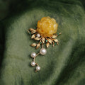 Morado Hand-Carved Amber Peony Brooch, Gold-Plated Sterling Silver Floral Pin, Multi-wear design