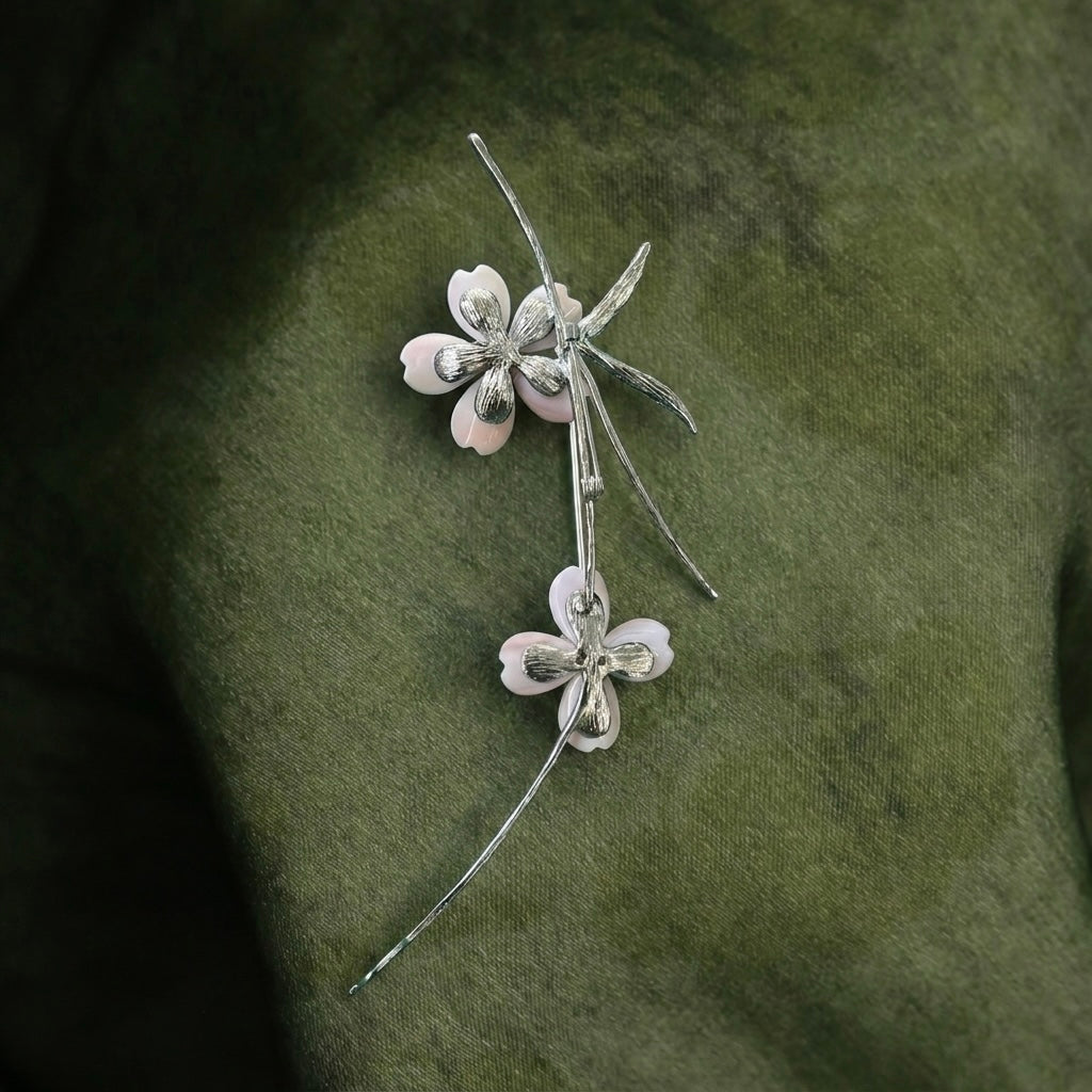 Morado Gold Plated Copper Floral Brooch, Pink Mother of Pearl Sakura Brooch