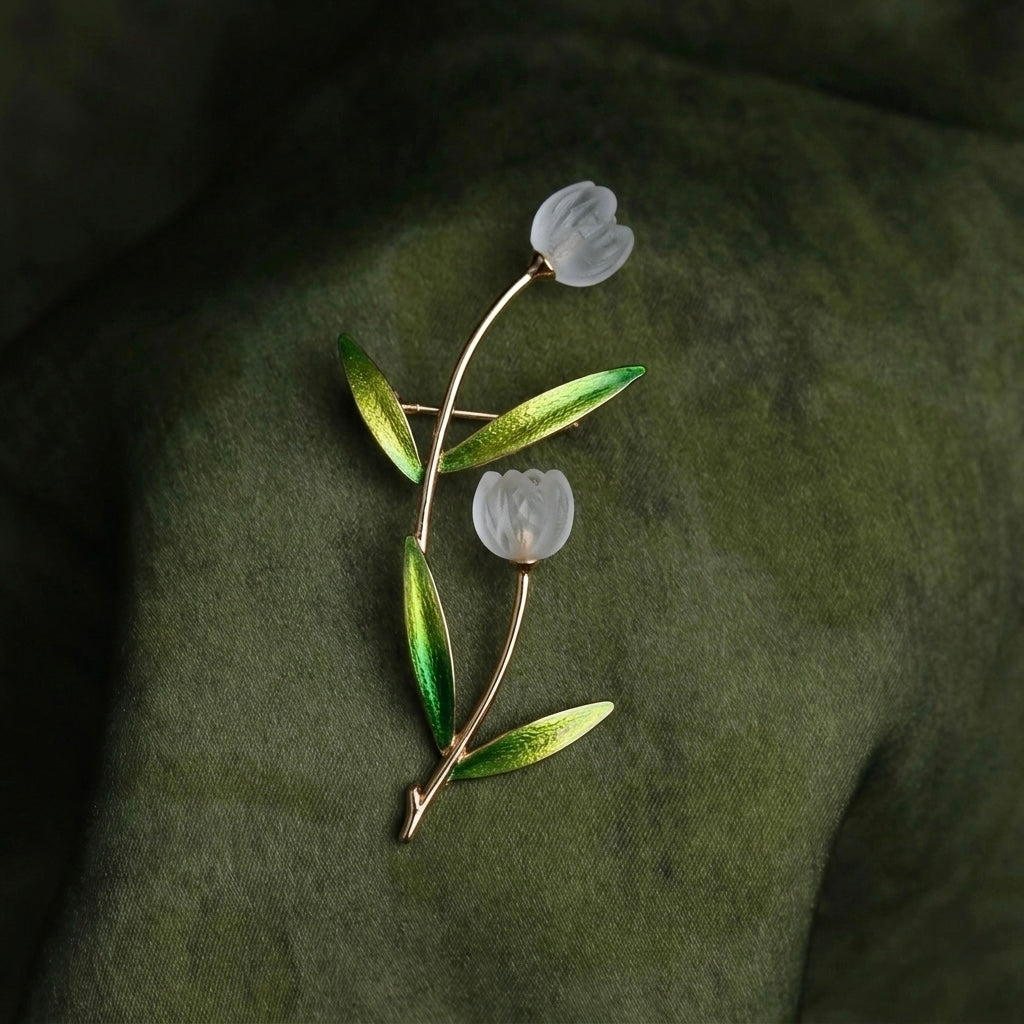 Morado White Crystal Flower Brooch, Gold Plated Copper Poppy Pin, Minimal Botanical Brooch