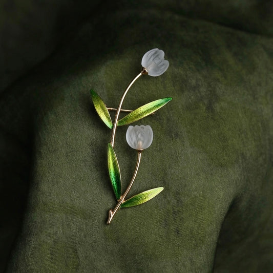 Morado White Crystal Flower Brooch, Gold Plated Copper Poppy Pin, Minimal Botanical Brooch