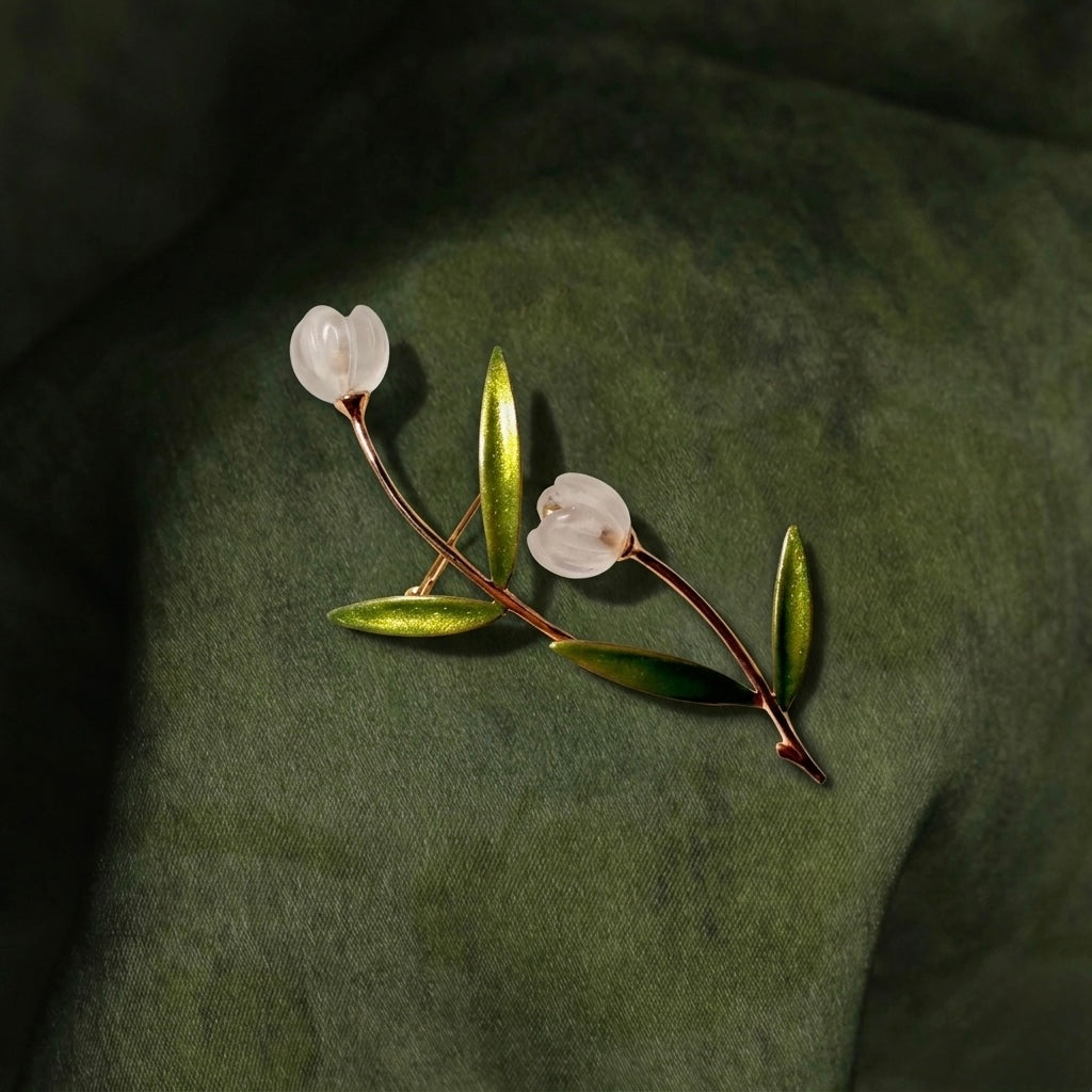 Morado White Crystal Flower Brooch, Gold Plated Copper Poppy Pin, Minimal Botanical Brooch