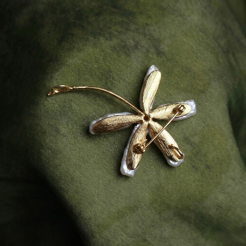 Morado Baroque Garnet Iris Floral Brooch, Handmade Gold Plated Copper Pin