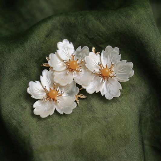 Morado Mother of Pearl Flower Brooch, Gold Plated Copper Plum Blossom Pin