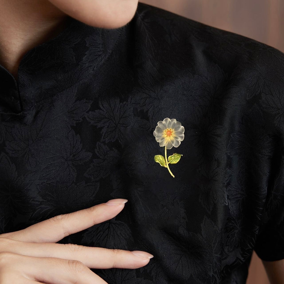 Morado White Quartz Daisy Magnet Brooch, Gold-Plated Copper Flower Pin