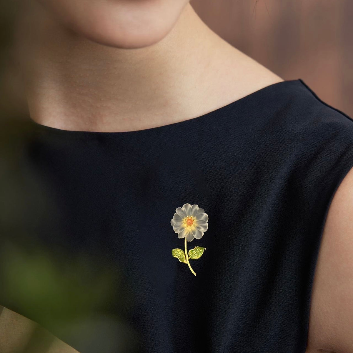 Morado White Quartz Daisy Magnet Brooch, Gold-Plated Copper Flower Pin