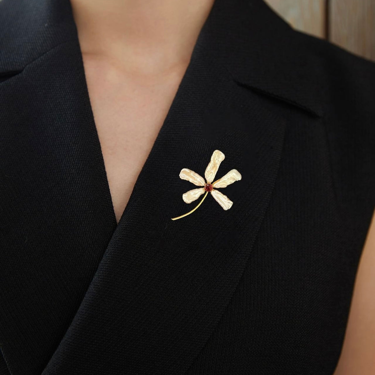 Morado Baroque Garnet Iris Floral Brooch, Handmade Gold Plated Copper Pin
