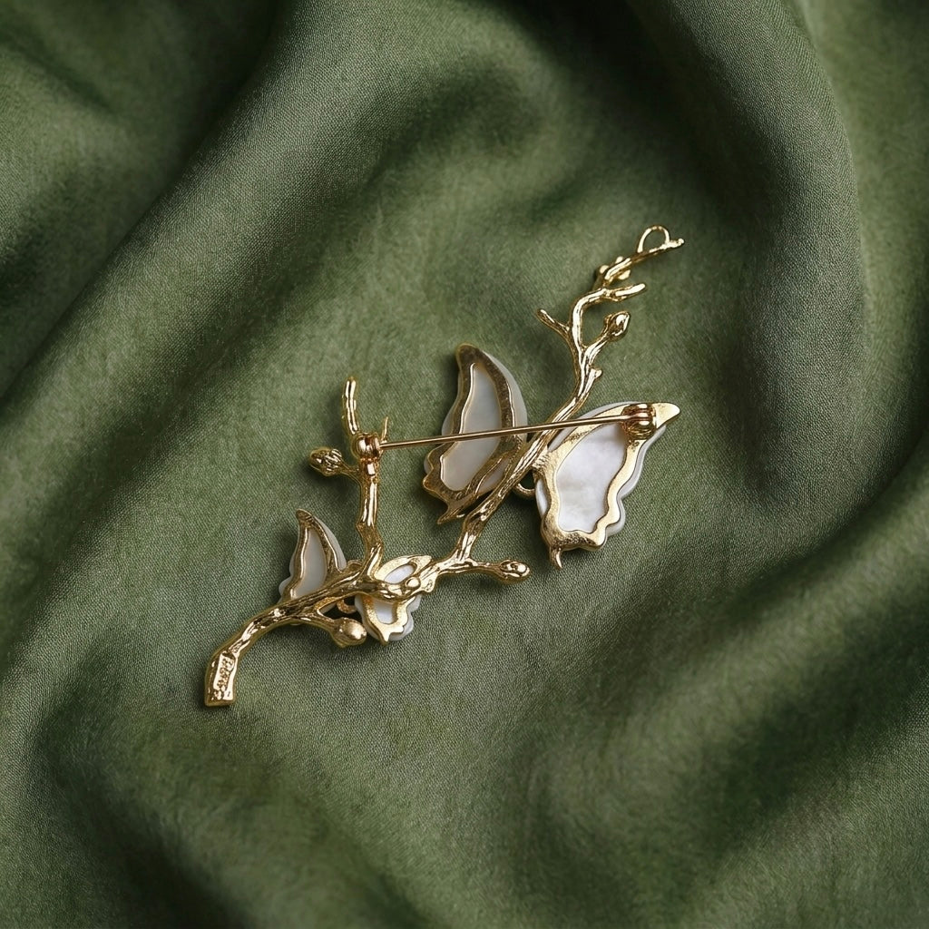 Morado Gold-Plated Butterfly Copper Brooch, Handmade Iridescent Mother-of-Pearl Pin