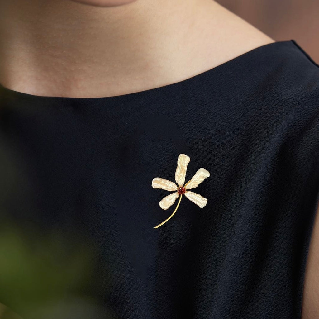 Morado Baroque Garnet Iris Floral Brooch, Handmade Gold Plated Copper Pin