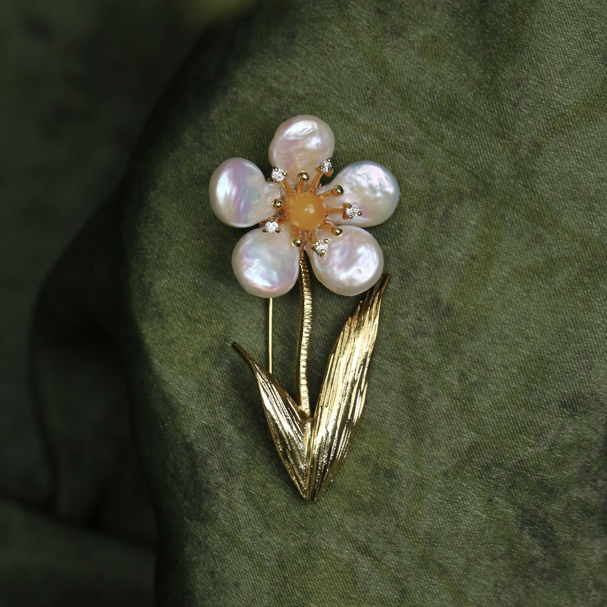 Morado Baroque Pearl Flower Brooch, Gold Plated Floral Lapel Pin, Multi-wear design