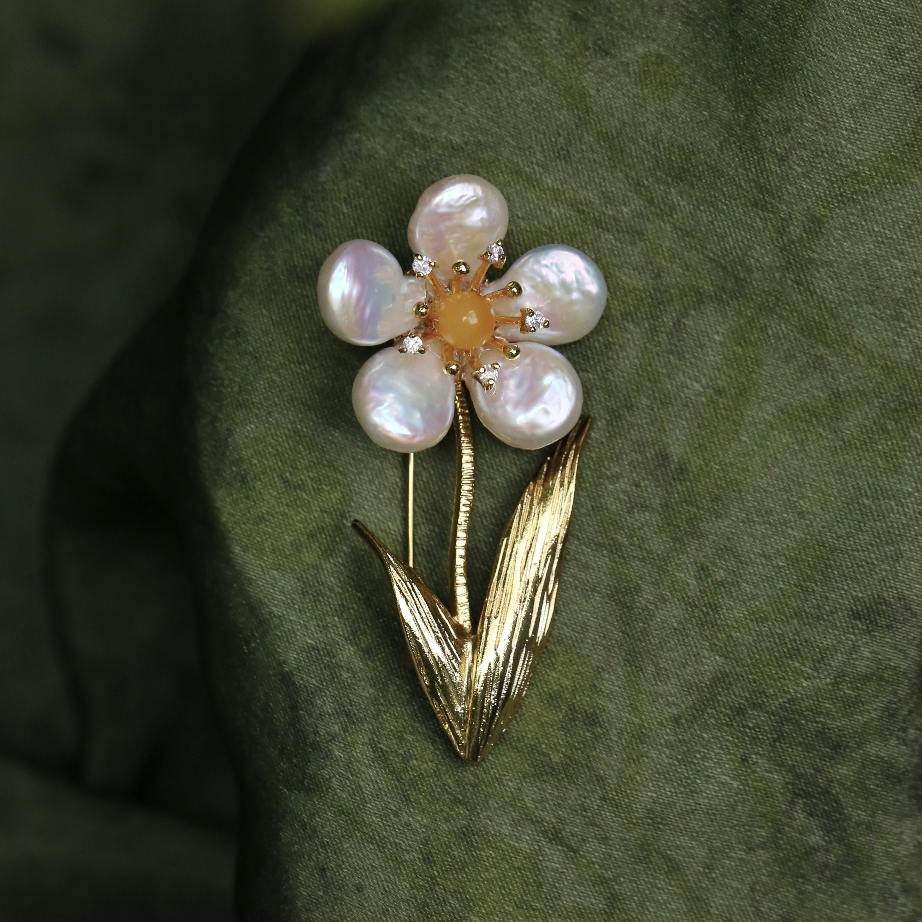 Morado Baroque Pearl Flower Brooch, Gold Plated Floral Lapel Pin, Multi-wear design