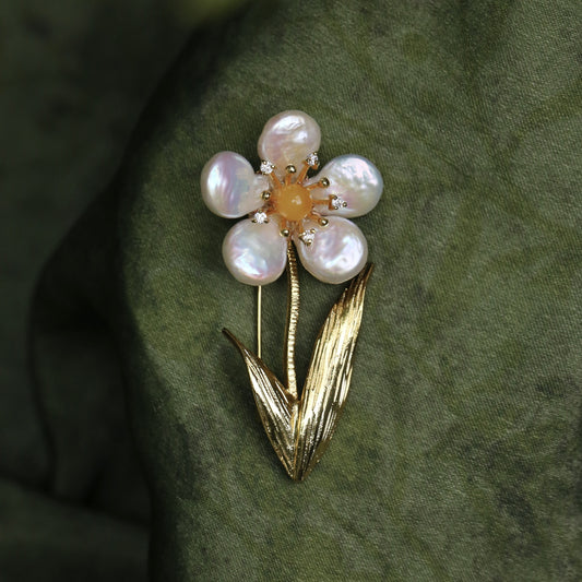 Morado Baroque Pearl Flower Brooch, Gold Plated Floral Lapel Pin, Multi-wear design