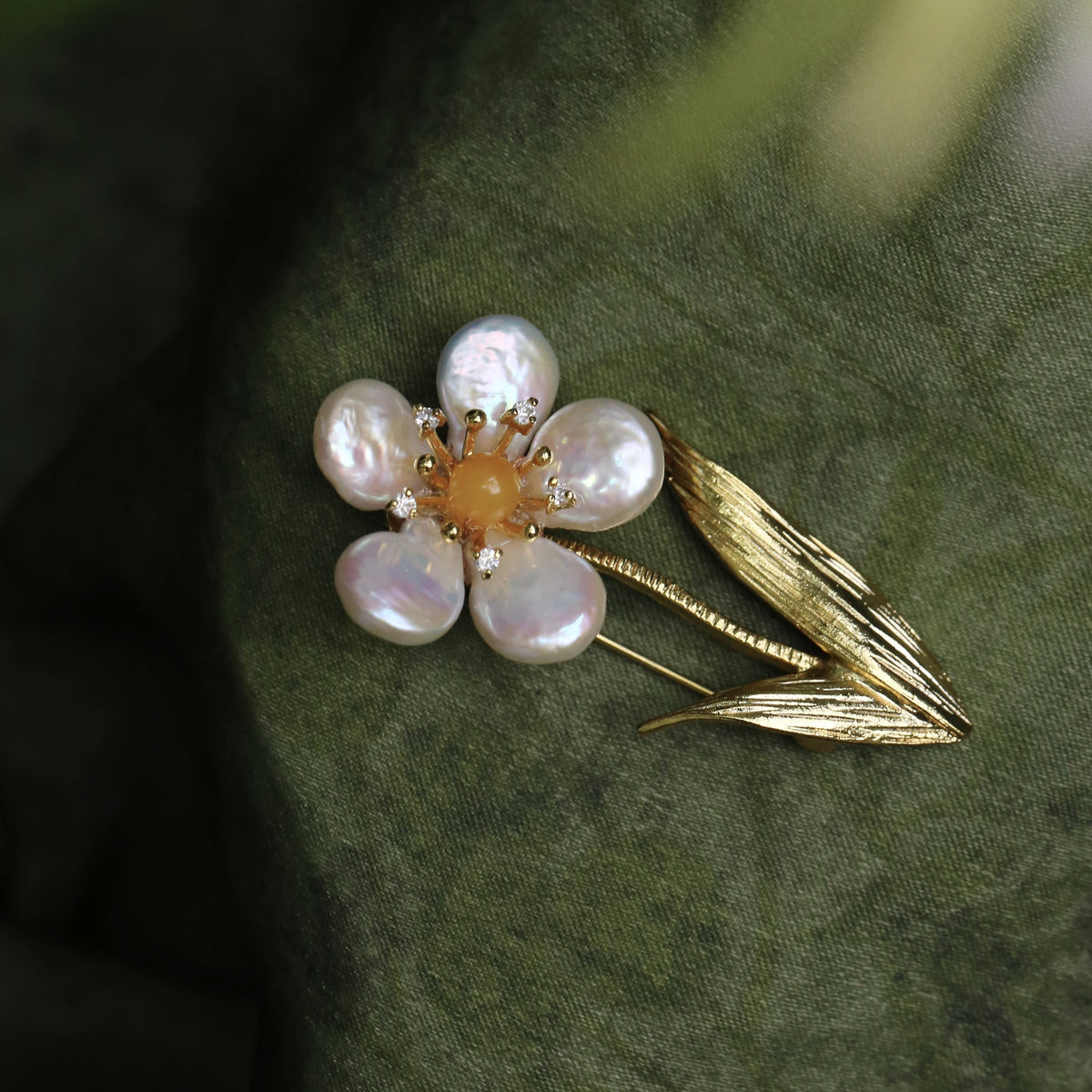 Morado Baroque Pearl Flower Brooch, Gold Plated Floral Lapel Pin, Multi-wear design