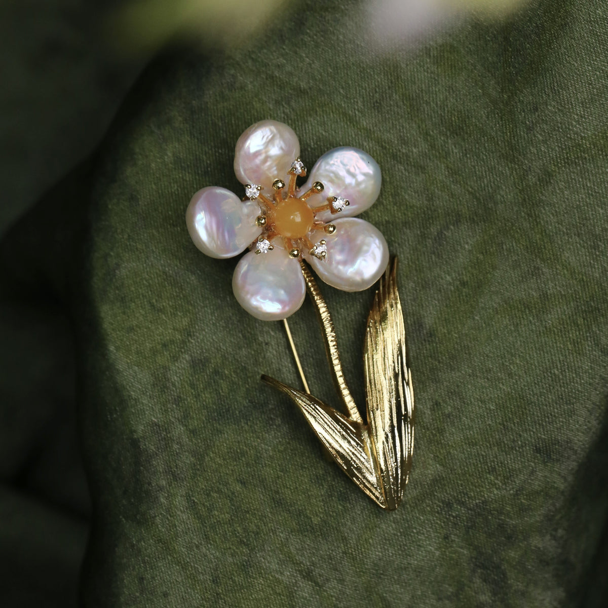 Morado Baroque Pearl Flower Brooch, Gold Plated Floral Lapel Pin, Multi-wear design