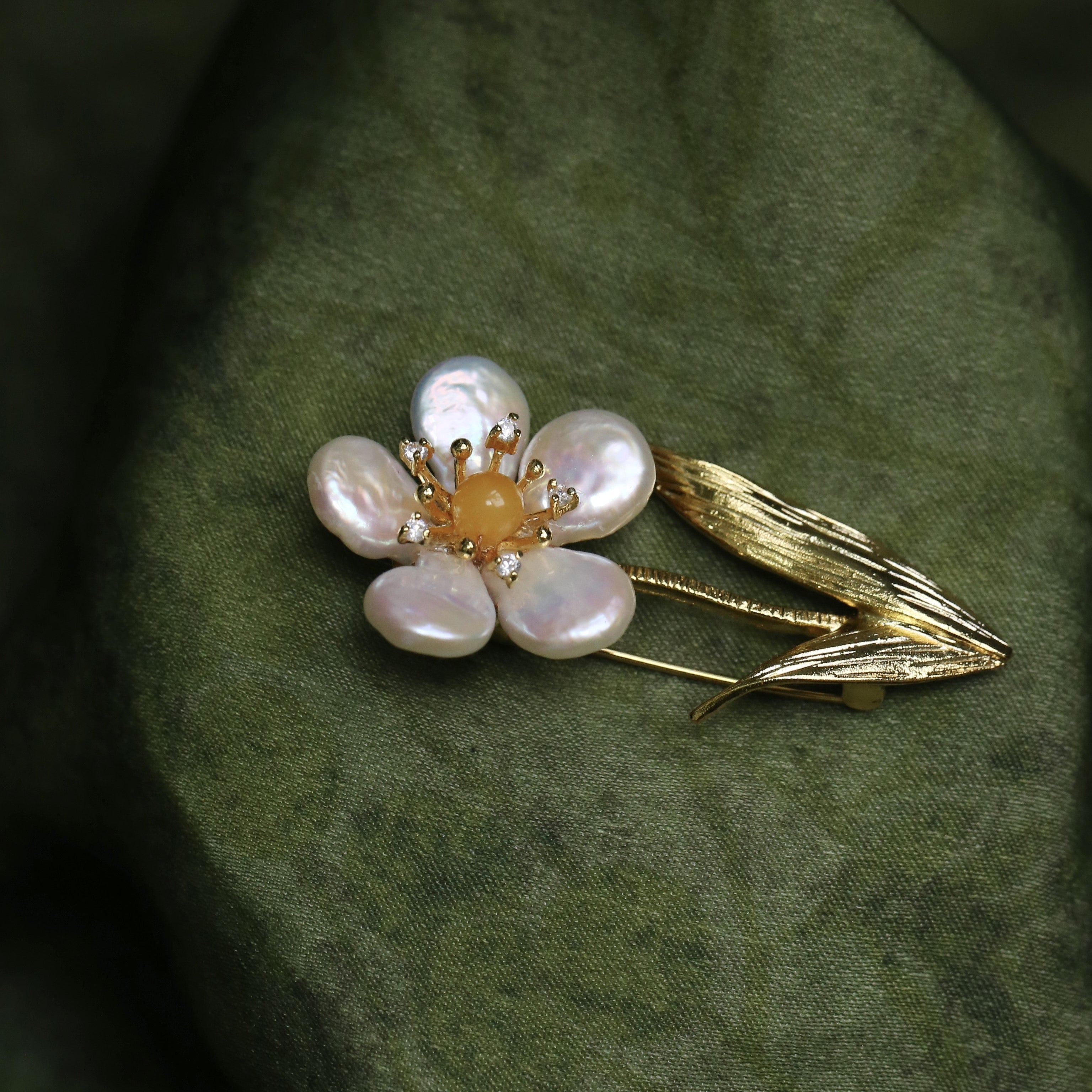 Morado Baroque Pearl Flower Brooch, Gold Plated Floral Lapel Pin, Multi-wear design