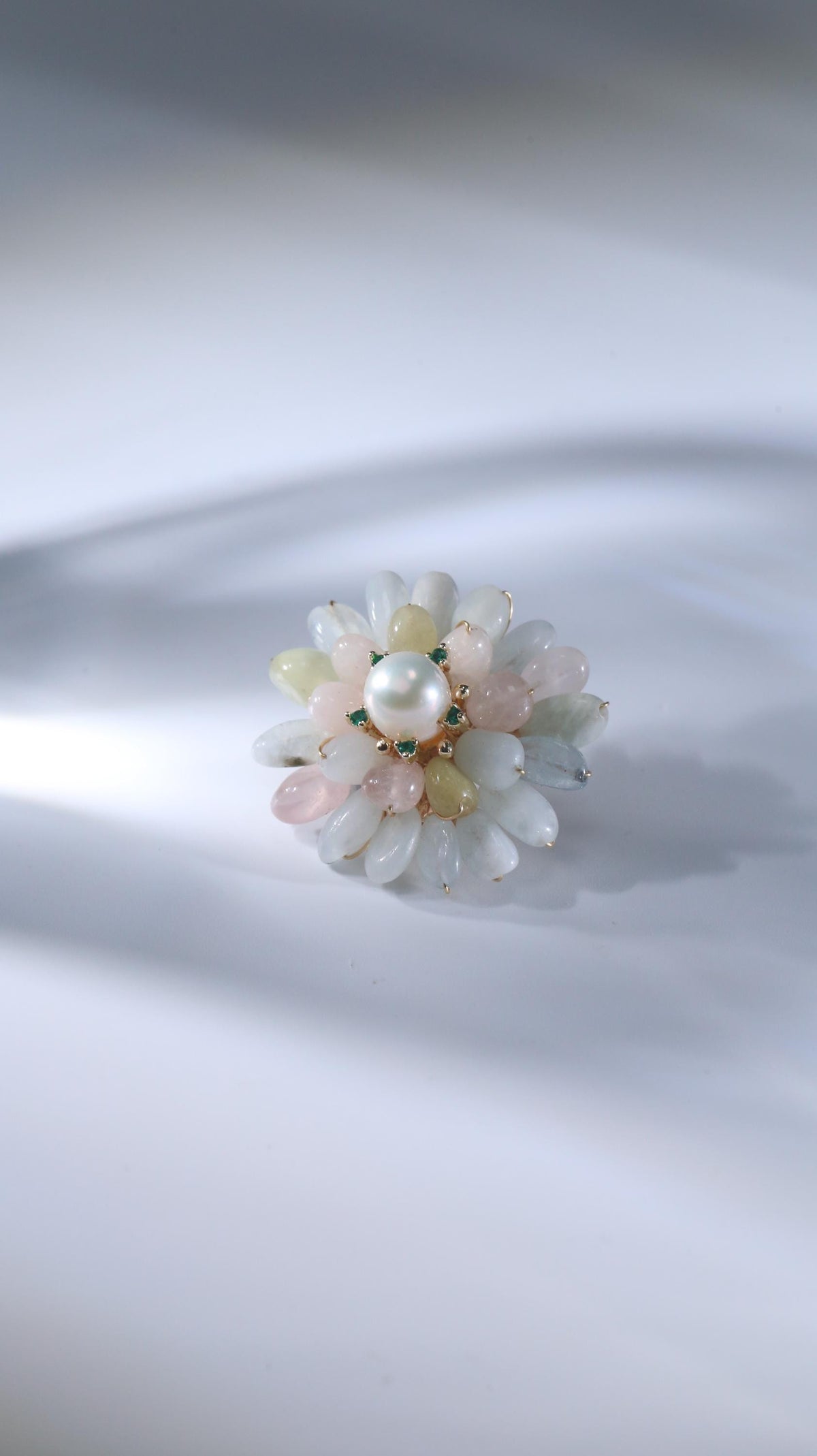 Morado Monet's Water Lily Brooch, Handmade Impressionist Jewelry with Fluorite & Pearls for Serene Creativity