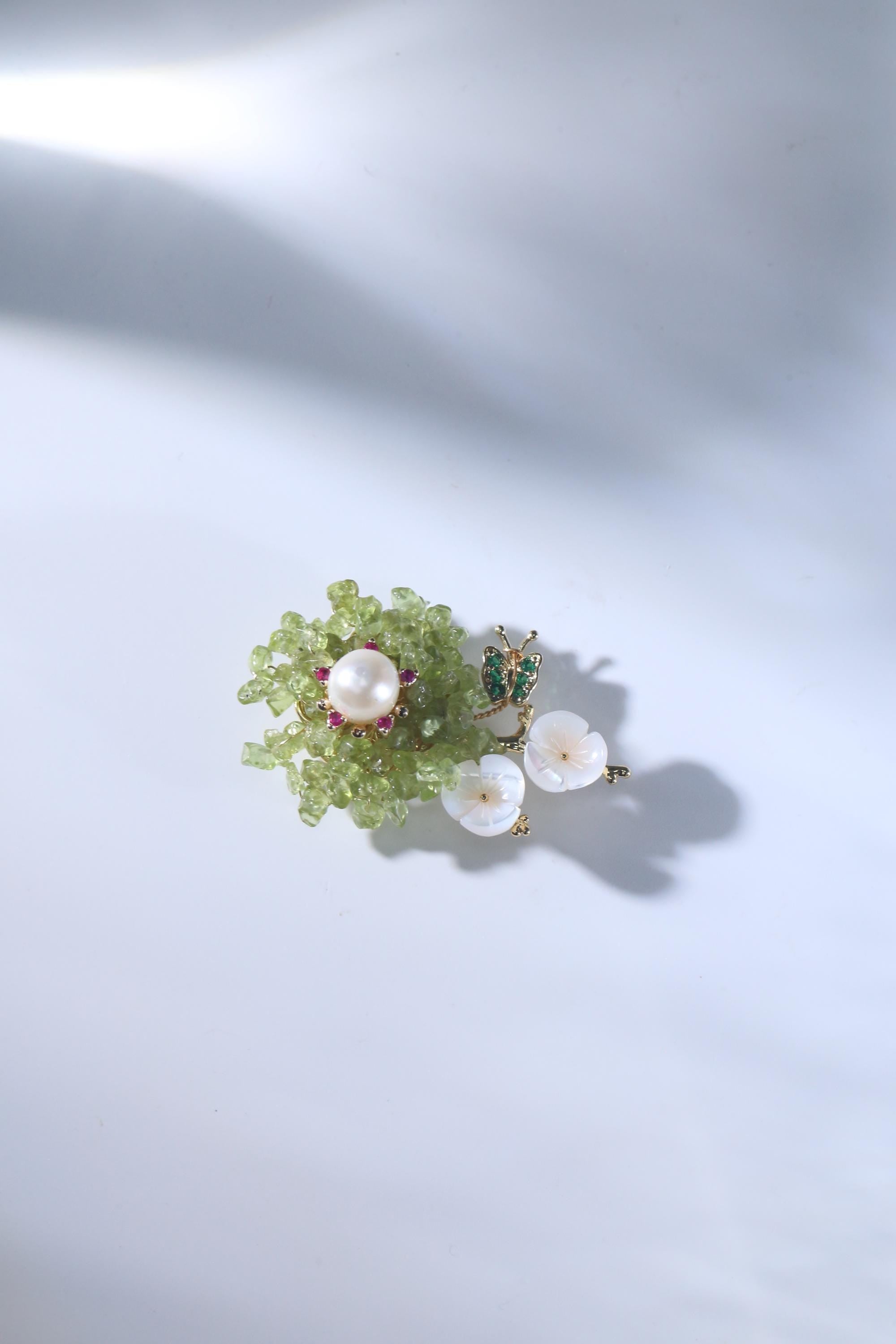 Morado Monet's Garden Brooch | Handmade Impressionist Jewelry with Peridot, Aquamarine & Amethyst for Blossoming Creativity
