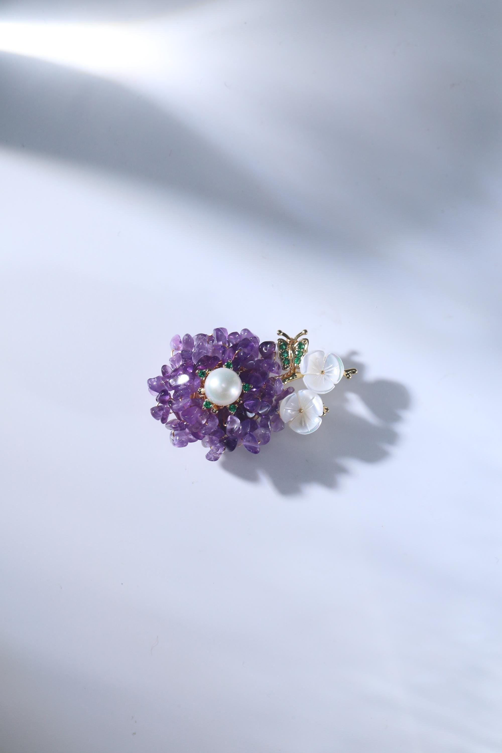 Morado Monet's Garden Brooch | Handmade Impressionist Jewelry with Peridot, Aquamarine & Amethyst for Blossoming Creativity