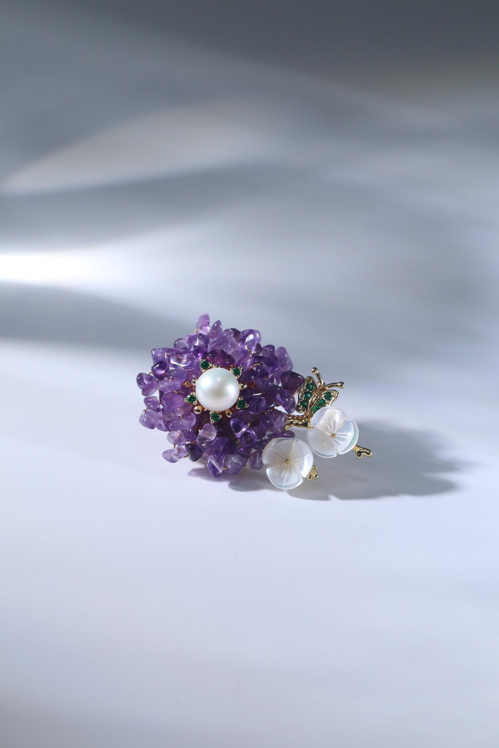 Morado Monet's Garden Brooch | Handmade Impressionist Jewelry with Peridot, Aquamarine & Amethyst for Blossoming Creativity