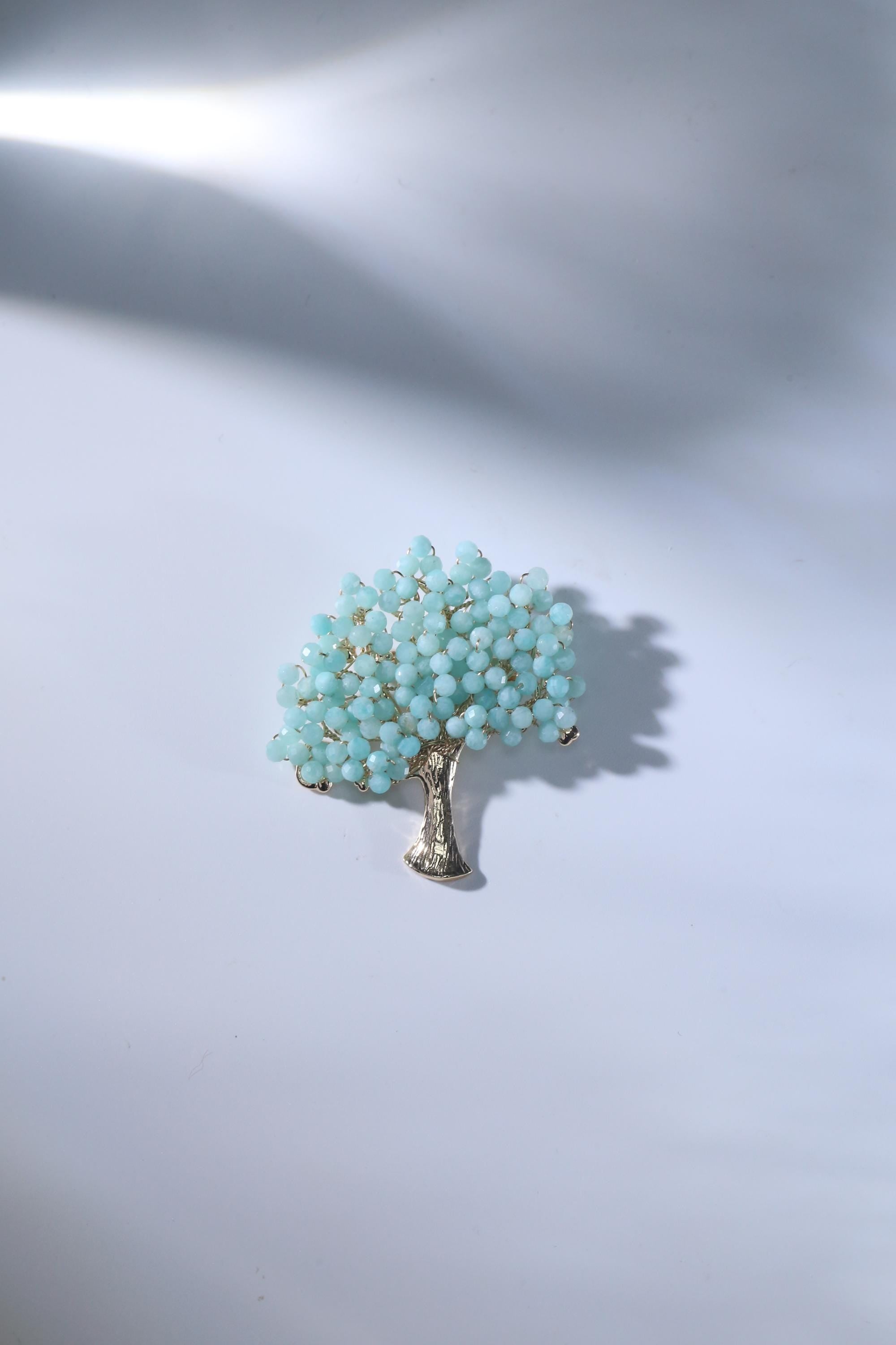 Morado Handmade Tree of Life Brooch: Tiger's Eye, Moonstone & Fluorite, Multi-Wear Pin