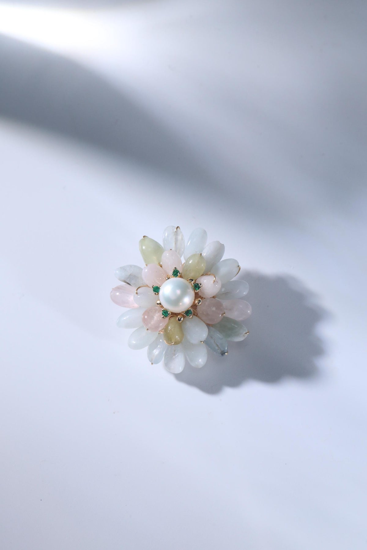 Morado Monet's Water Lily Brooch, Handmade Impressionist Jewelry with Fluorite & Pearls for Serene Creativity