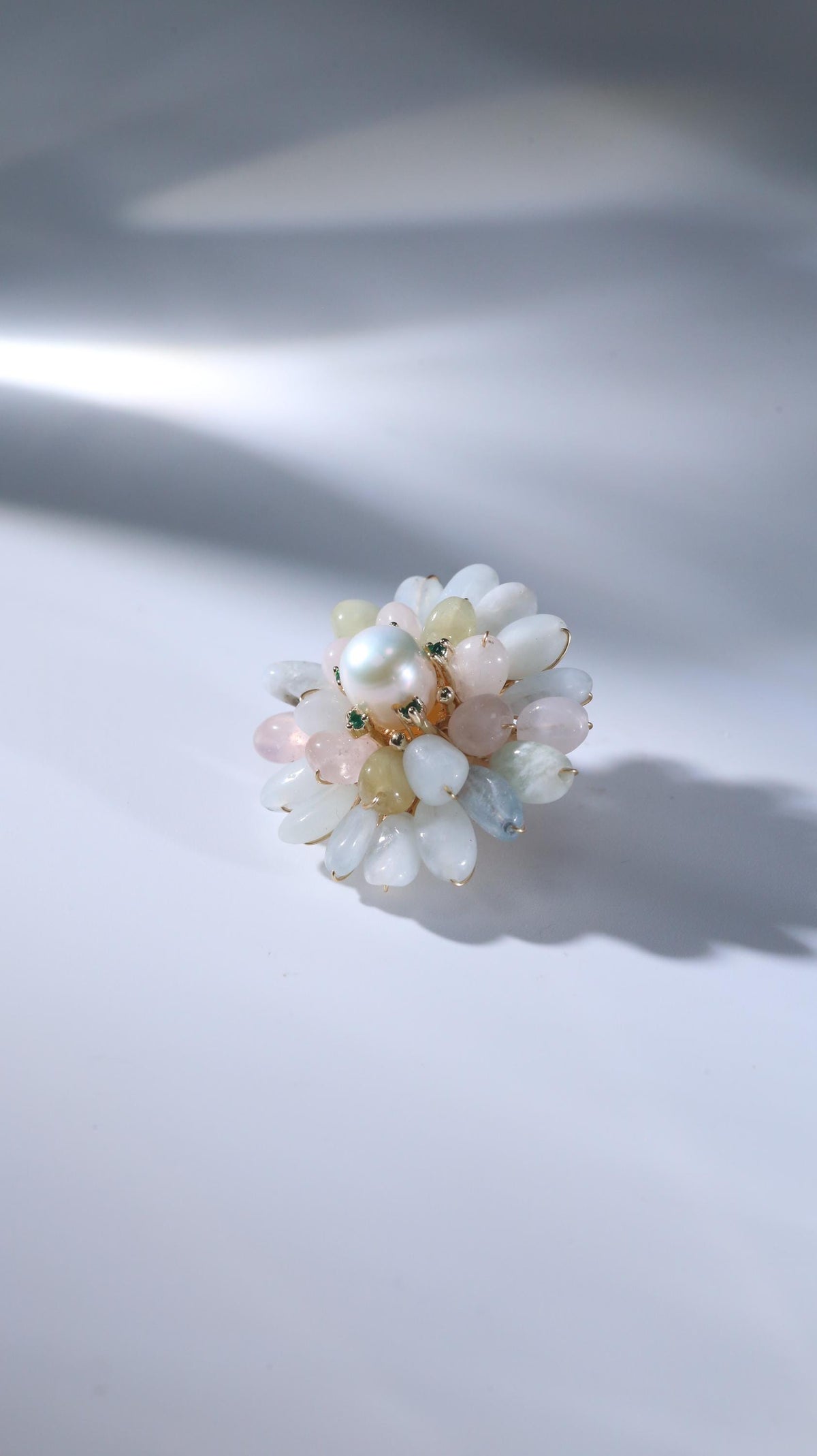 Morado Monet's Water Lily Brooch, Handmade Impressionist Jewelry with Fluorite & Pearls for Serene Creativity