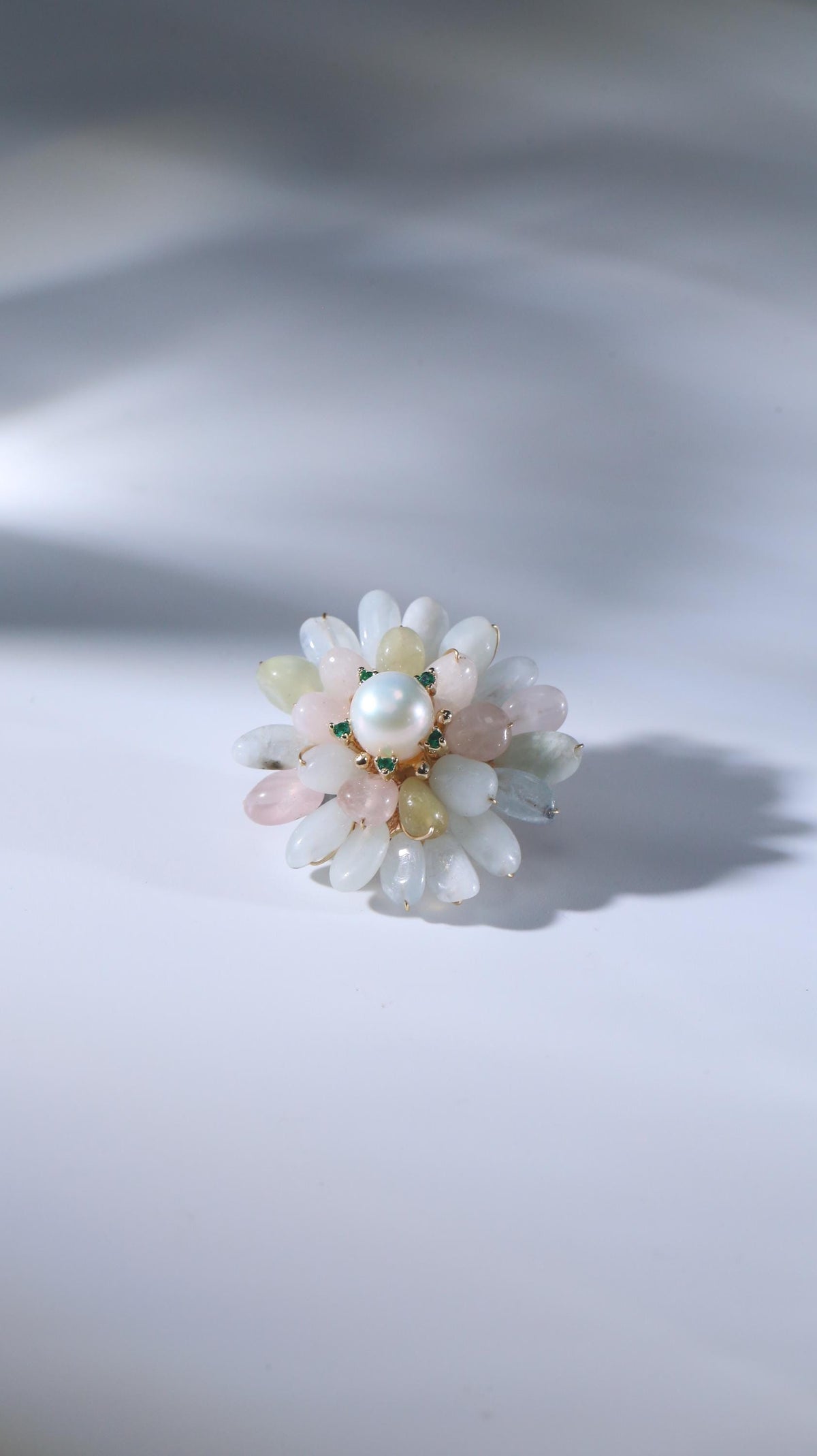 Morado Monet's Water Lily Brooch, Handmade Impressionist Jewelry with Fluorite & Pearls for Serene Creativity