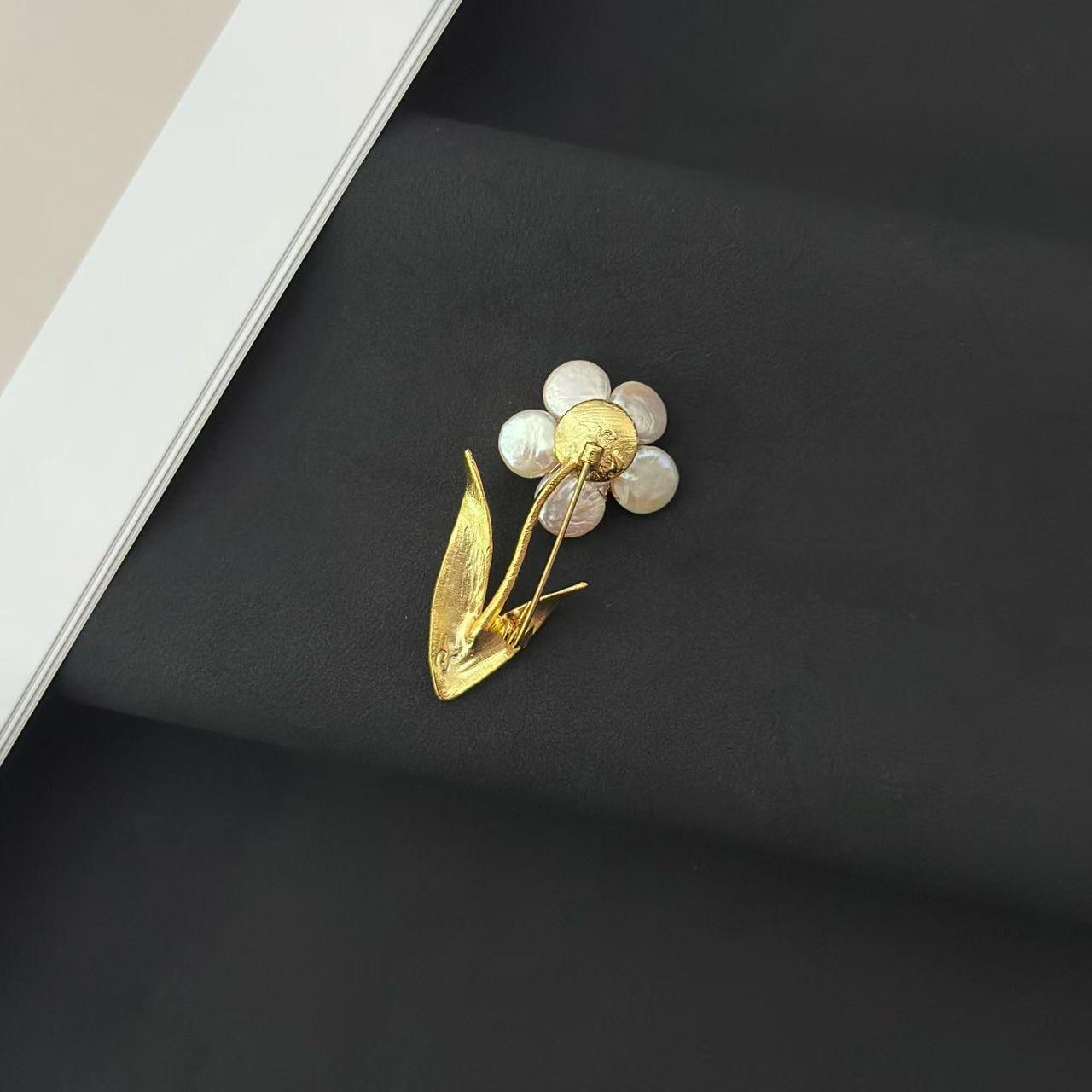 Morado Baroque Pearl Flower Brooch, Gold Plated Floral Lapel Pin, Multi-wear design