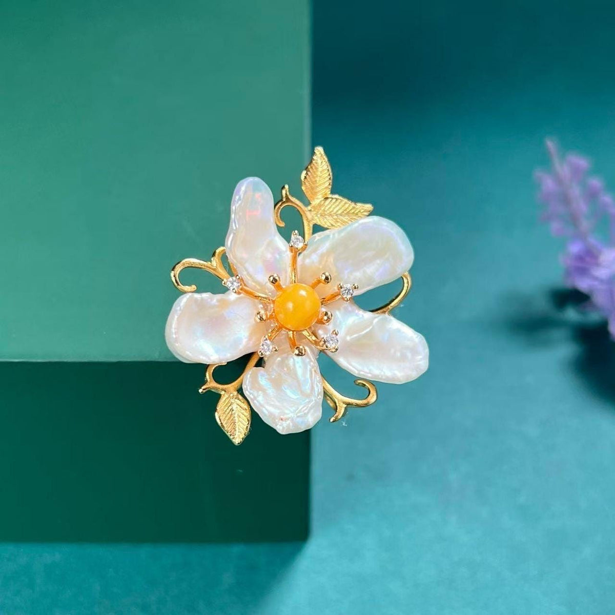 Morado Handcrafted Gold-Plated Baroque Pearl Flower Brooch, Multi-Wear Pin