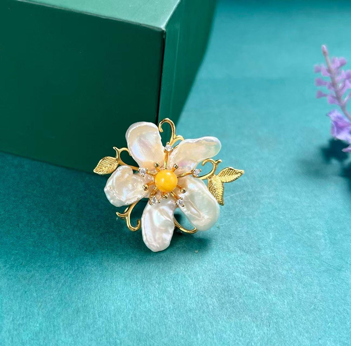 Morado Handcrafted Gold-Plated Baroque Pearl Flower Brooch, Multi-Wear Pin