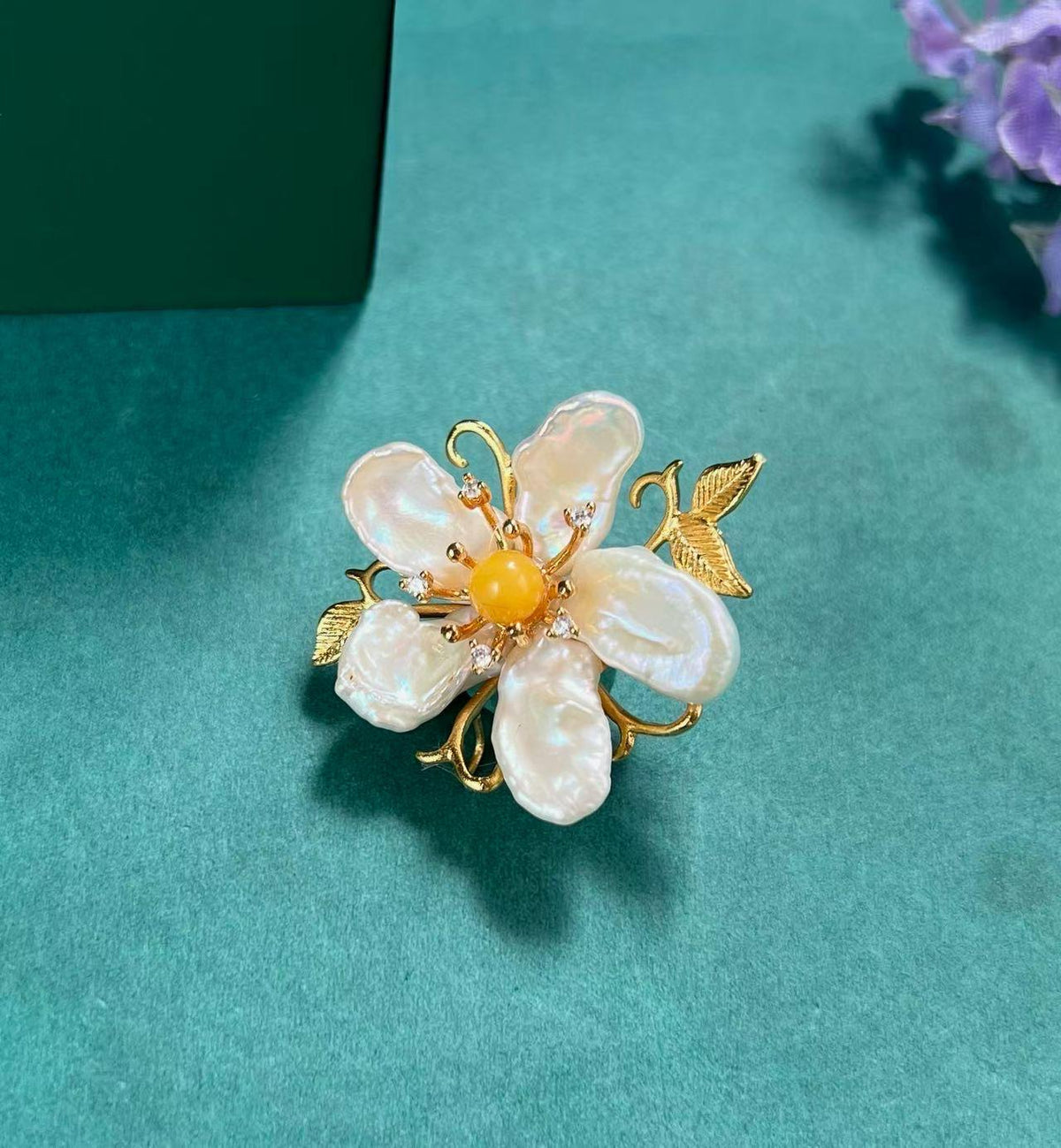 Morado Handcrafted Gold-Plated Baroque Pearl Flower Brooch, Multi-Wear Pin