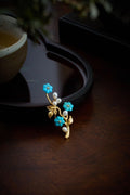 Morado Hand-Carved Turquoise Blossom Brooch, 24K Gold-Plated Sterling Silver, Freshwater Pearls